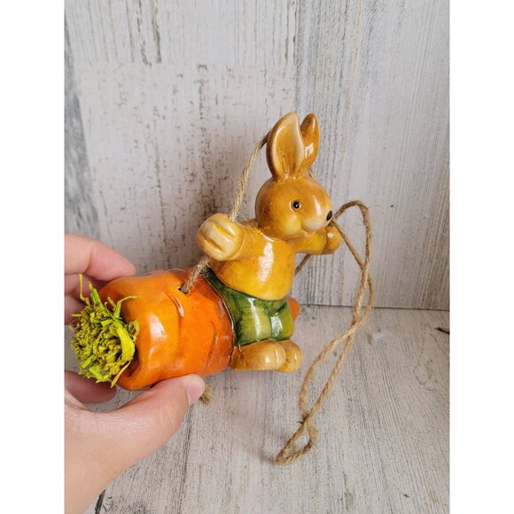 Vintage carrot Easter bunny swing ornament Xmas spring figure unique - Picture 2 of 5